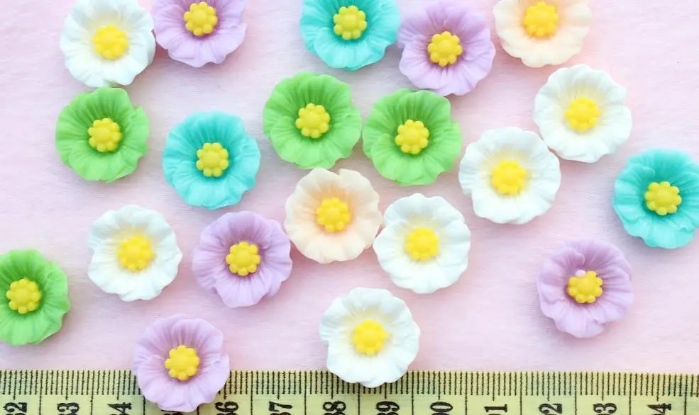200pcs pastel Flat Back Resin Cabochon spring Poppy Sun Flower mixed colors 19mm free shipping