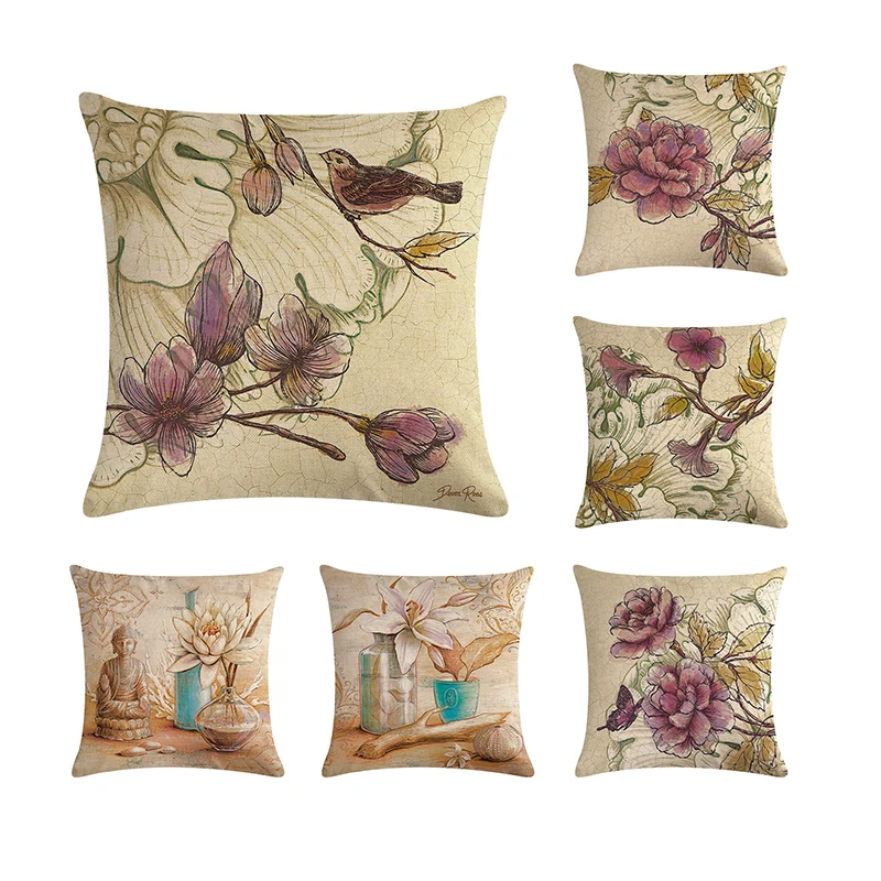 

Wantercolor цветочный чехол для подушки из хлопка и льна, чехол для подушки для дома и офиса, Винтажный чехол для подушки