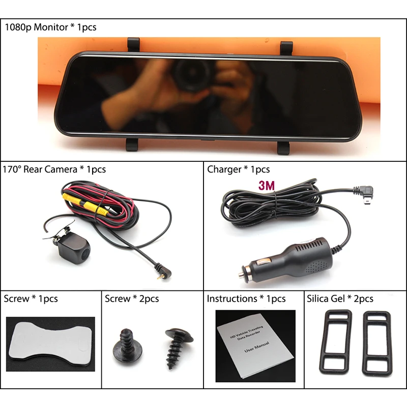 Автомобильный видеорегистратор с зеркальным монитором на сенсорном IPS-экране 9,68 дюймов разрешением 1920*1080P и двумя камерами с ночным видением Starlight для записи видео сзади и спереди.