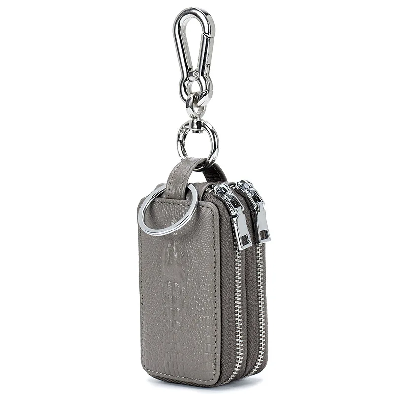 Double zipper gray 2 GUBINTU, новинка, натуральная кожа, держатель для ключей, кошелек для женщин и мужчин, двойная молния, рисунок аллигатора, Автомобильный ключ, сумка для ключей, ключница для двери - Цвет: Double zipper gray 2