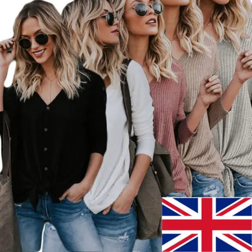 Женская Свободная блузка с длинным рукавом Повседневная рубашка v образным