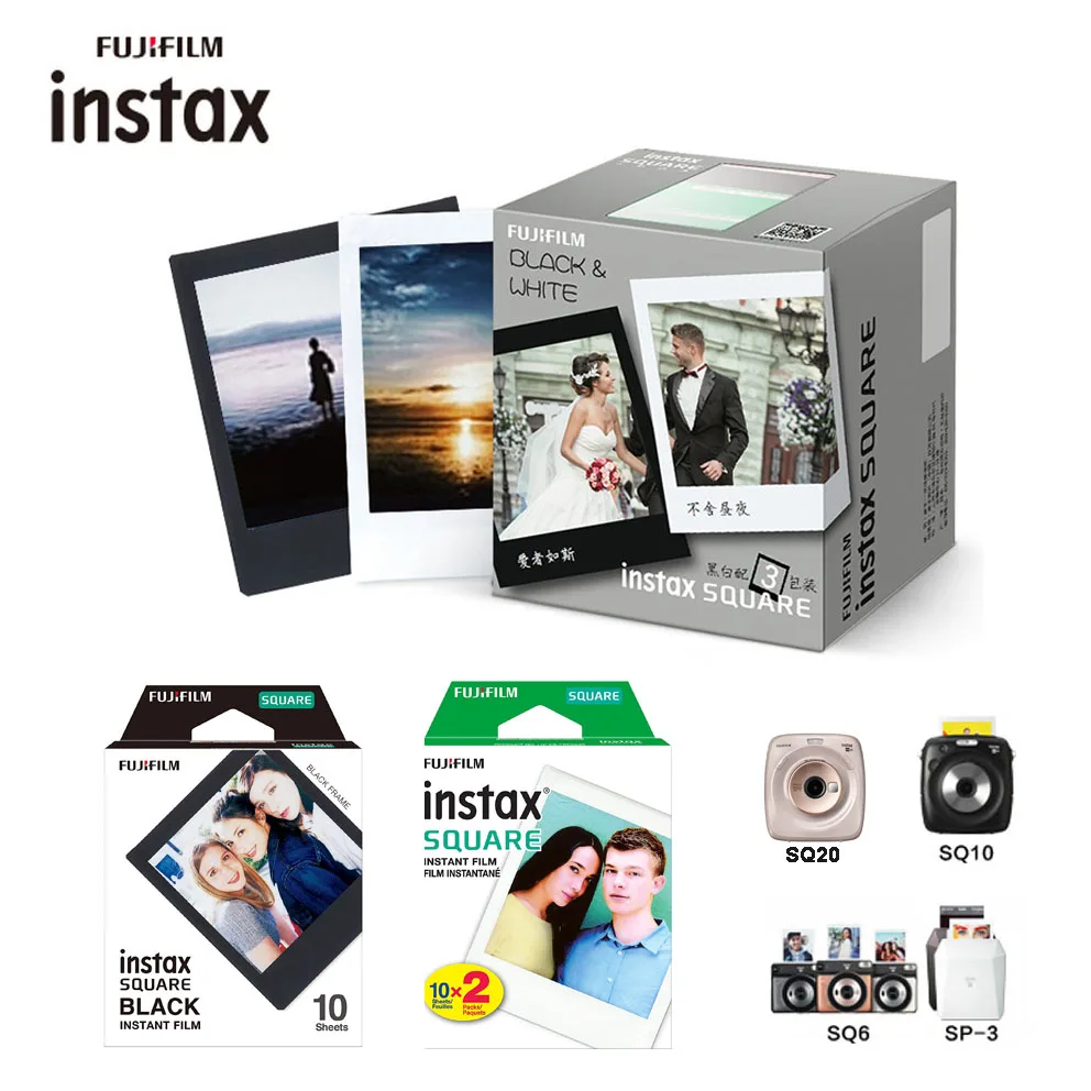 

Фотопленка Fujifilm Instax SQ20 SQ10, двойная Квадратная Белая, черная, для мгновенных фотоаппаратов Instax SQ10, SQ6