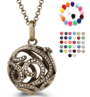 BRONZE SHIYING Rhinestone circle pattern cage 4 colour for pregnant women baby Necklace With 16mm chime Balls we do production SYYF0123 - Окраска металла: BRONZE