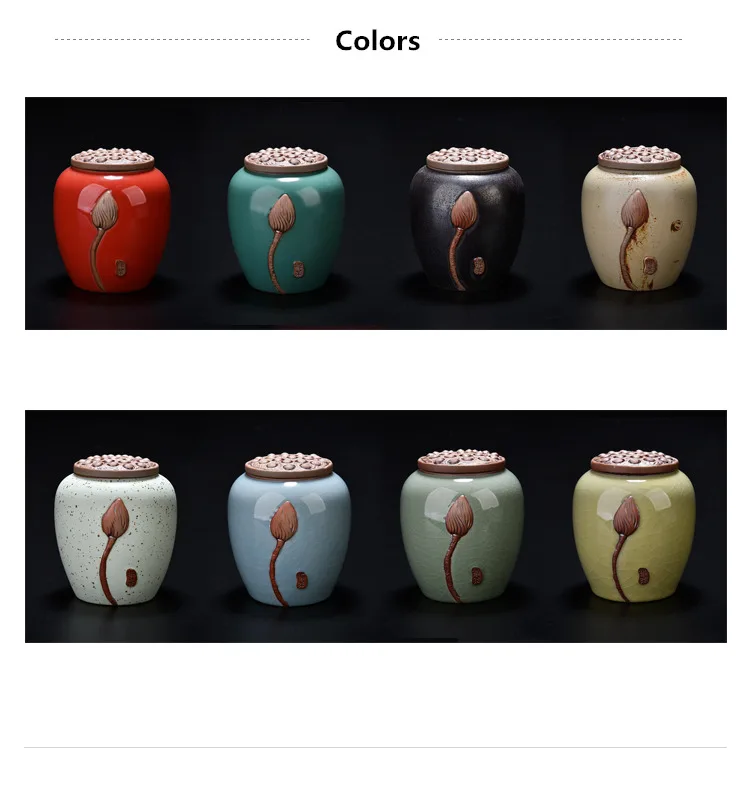 Lotus Theme Pattern Tea Storage Jars Mini Vintage Candy Jar Storage Bottles Kitchen Spices Storage Box 1pcs Container With Cover