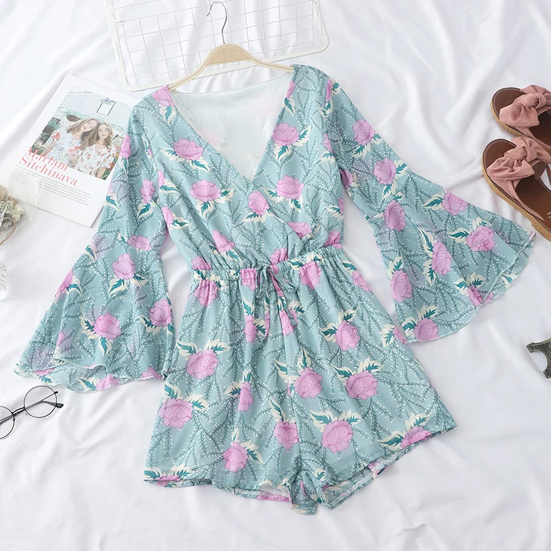 FTLZZ женский шифоновый пляжный комбинезон с цветочным принтом Летний