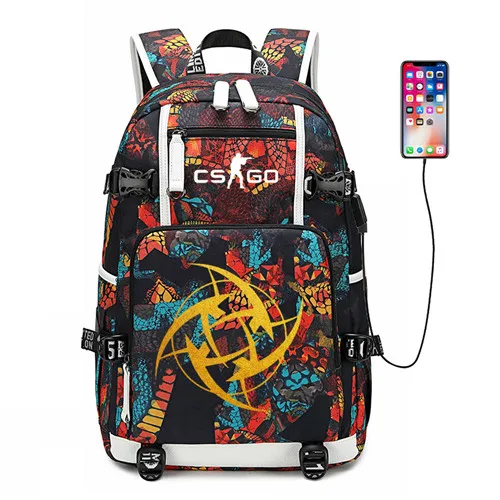 CS GO FNATIC Virtus рюкзак USB порт рюкзак сумка Змеиный узор Подростковая Студенческая школьная сумка дорожная сумка для ноутбука - Цвет: Style 8