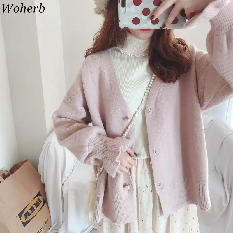 Woherb осенне-зимний вязаный кардиган женский Kawaii свитер для фейерверка пальто Джемперы Женские вязаные куртки 22889