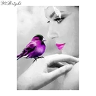 DIY полная круглая Алмазная картина вышивка крестиком Женская хрупкая и фиолетовая Алмазная Вышивка Птицы Мозаика Декор подарок YQ