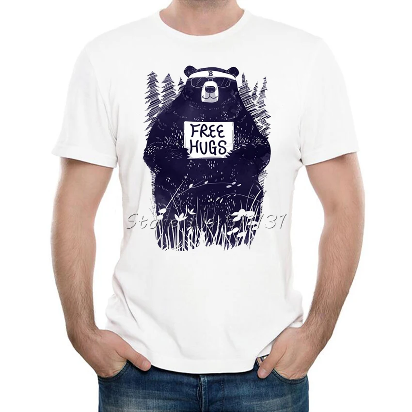 Новое поступление забавная Футболка с принтом медведя и обнимания Летний