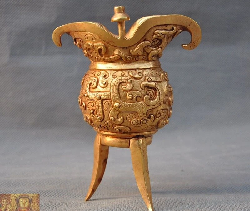 5 &quotКитайский Бронзовый 24 k золотой позолоченный Дракон Феникс Кубок рюмка