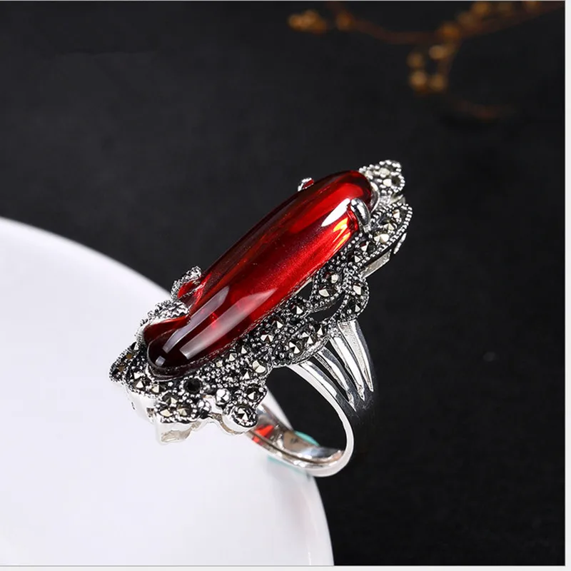 Женское Винтажное кольцо с халцедоном длинное из натурального серебра 925 пробы