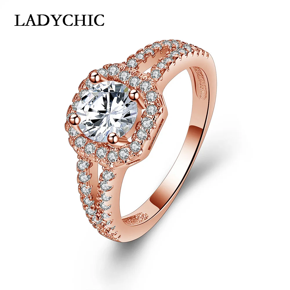 Горячая Распродажа Супер Блестящие Обручальные кольца LADYCHIC из розового золота с