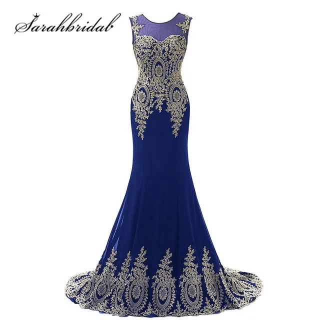 Royal Blue 28 Недорогие вечерние платья в стиле русалки бордовые длинные золотые кружевные шифоновые вечерние платья на бретелях с лентой для выпускного вечера настоящая фотография XU039 - Цвет: Royal Blue 28