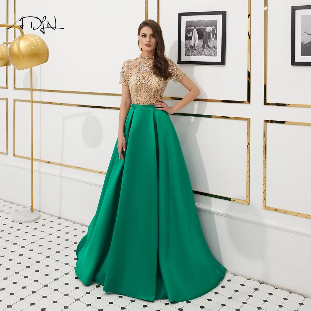 ADLN 2020 robe de soiree мусульманское вечернее платье с высоким воротником иллюзия