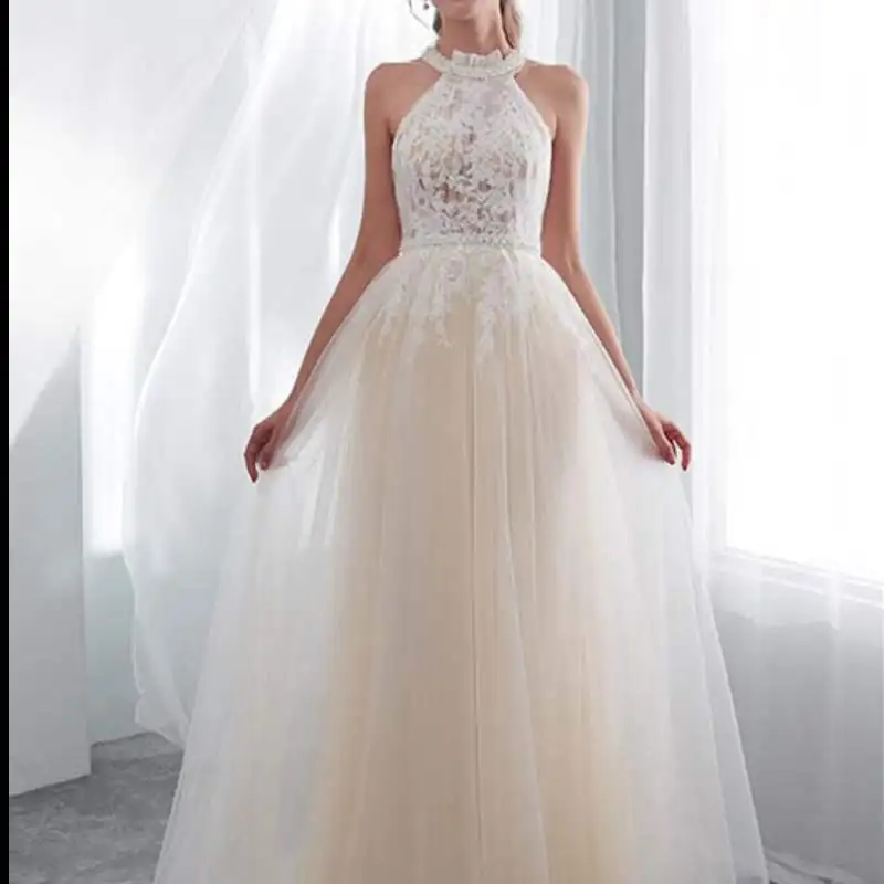 

Boho Evening Dresses 2020 Romantic Beading Bride Dress Country Gowns Lace Tulle Beach Robe De Mariage Cheap