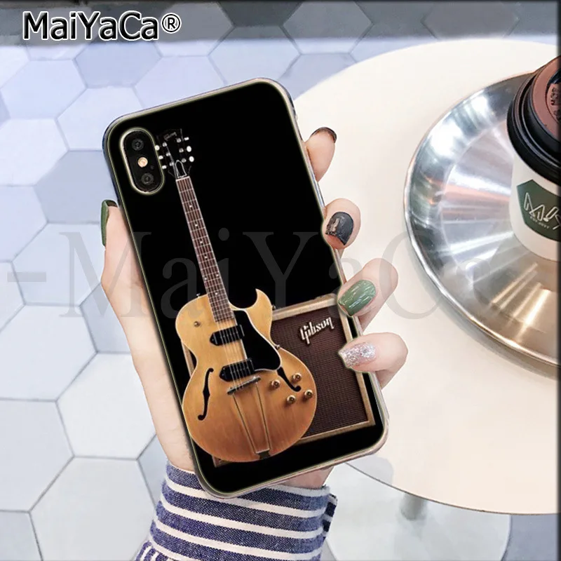 MaiYaCa любовь гитара gibson музыка DIY Окрашенные красивые аксессуары для телефонов Чехол для iPhone 8 7 6 6S Plus X XS max 10 5 5S SE XR