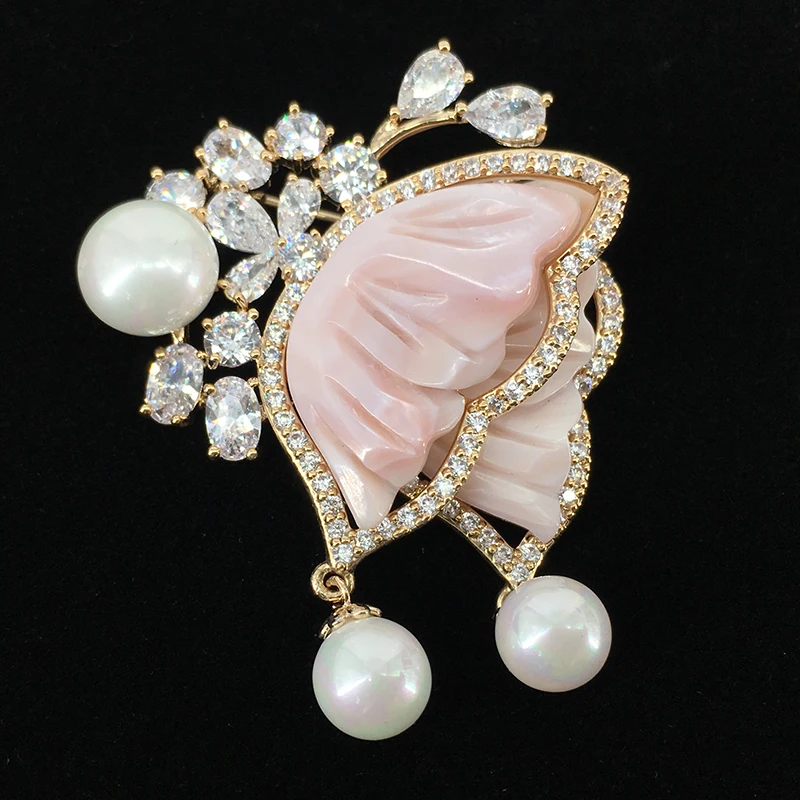 Korean fashion brooch female shell flower pearl micro embossed brooch pin