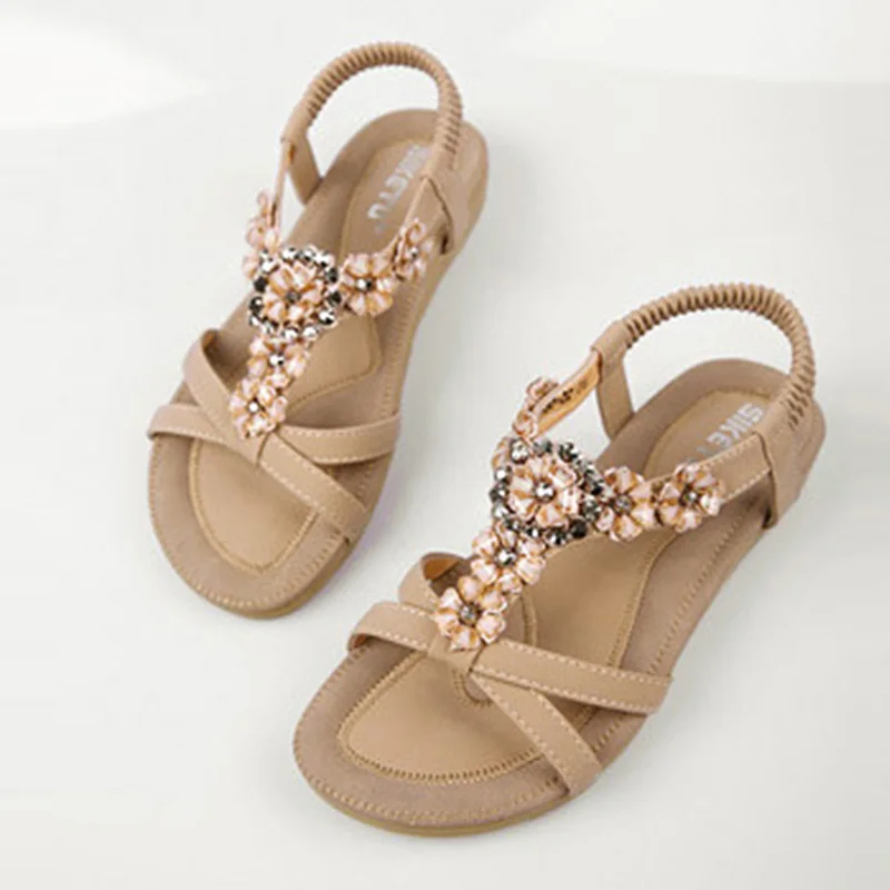 Красивые весенние женские сандалии Обувь на плоской подошве в богемном стиле