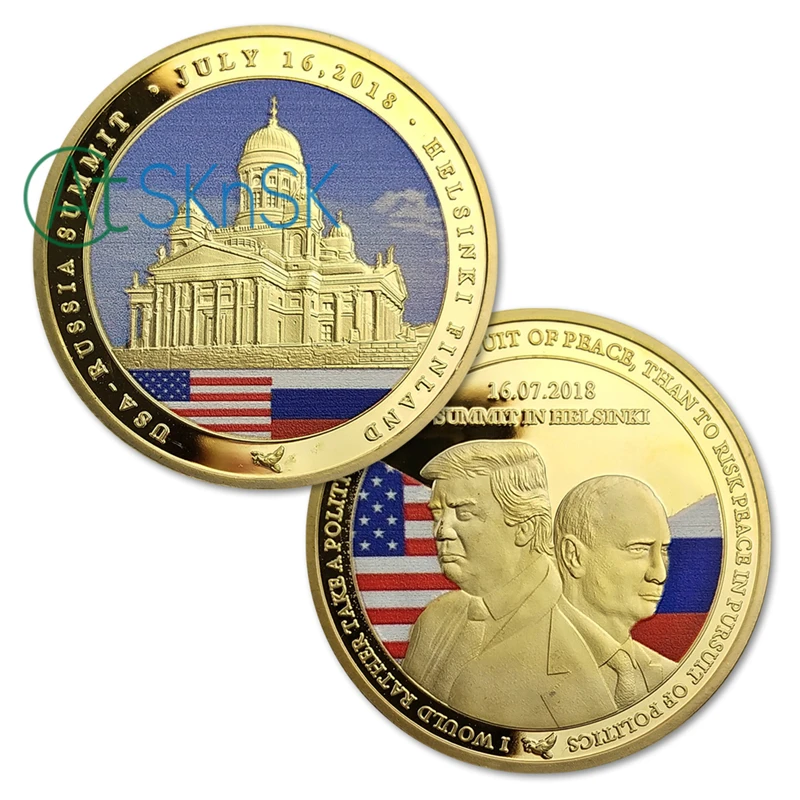США Россия монеты на высшем уровне Дональд Трамп президент вызов сувенирный