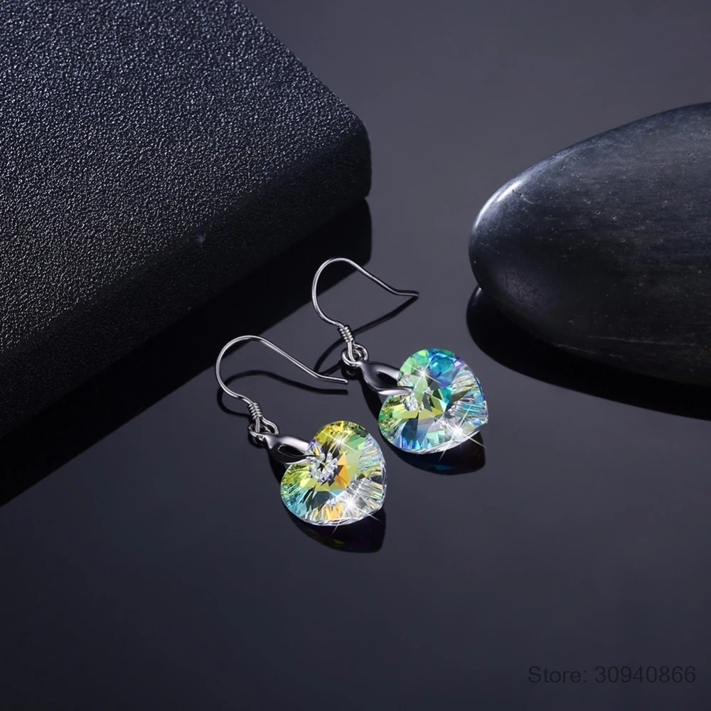 Женские серьги LEKANI с кристаллами Swarovski, аметистовые серьги в форме сердца, хорошее ювелирное изделие, 925 серебряные свисающие серьги с бриллиантами