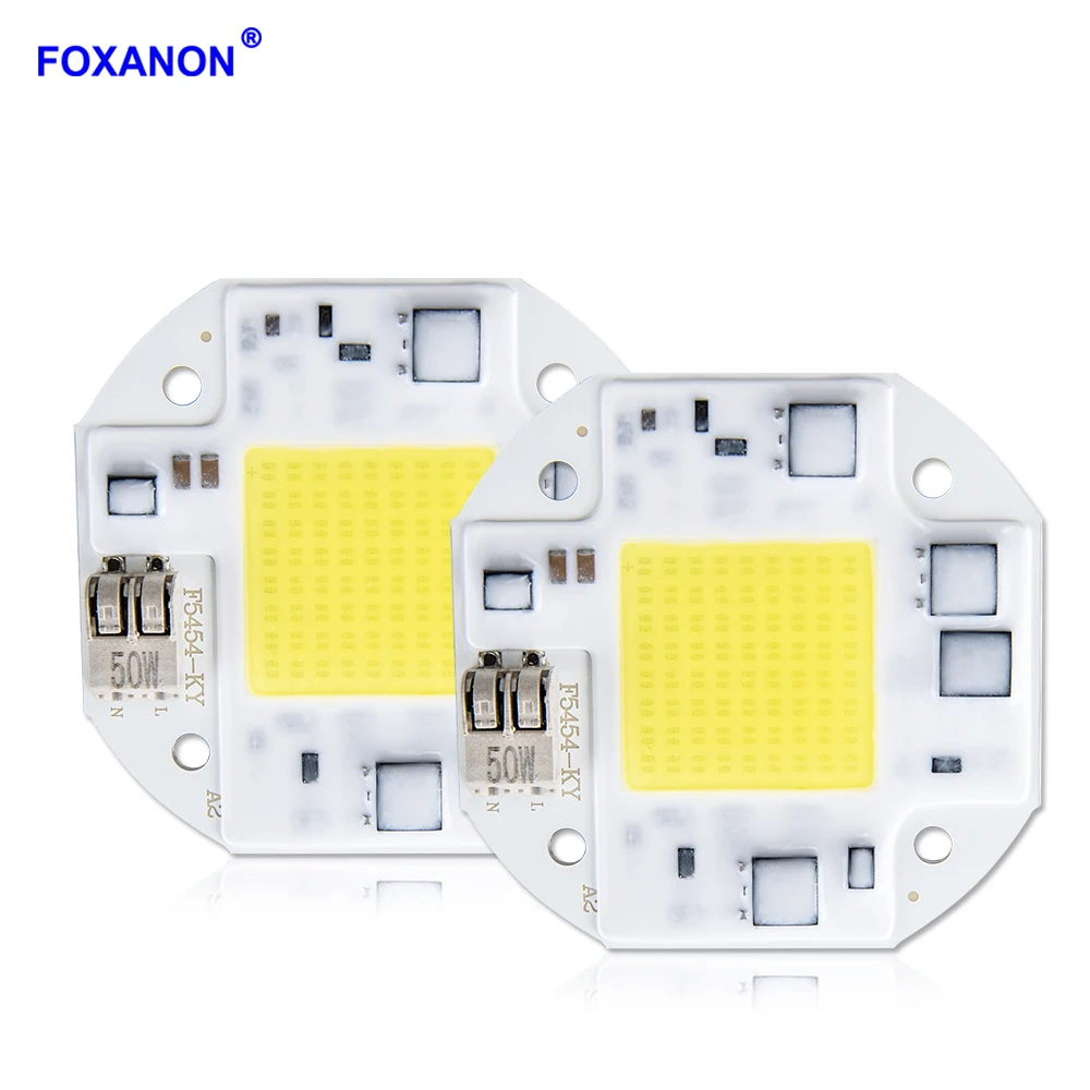 Foxanon Высокая мощность 20 Вт 30 50 COB светодиодные лампы Чип AC110V 220 В для Прожектора Smart