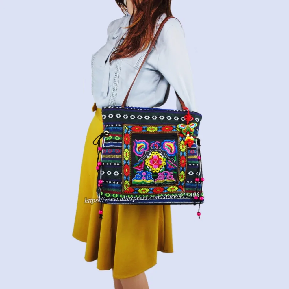 2-inside layer Vintage Hmong linen Bohemian hobo totes shopping bag embroidery handbags large shoulder bags travel 540B | Багаж и сумки
