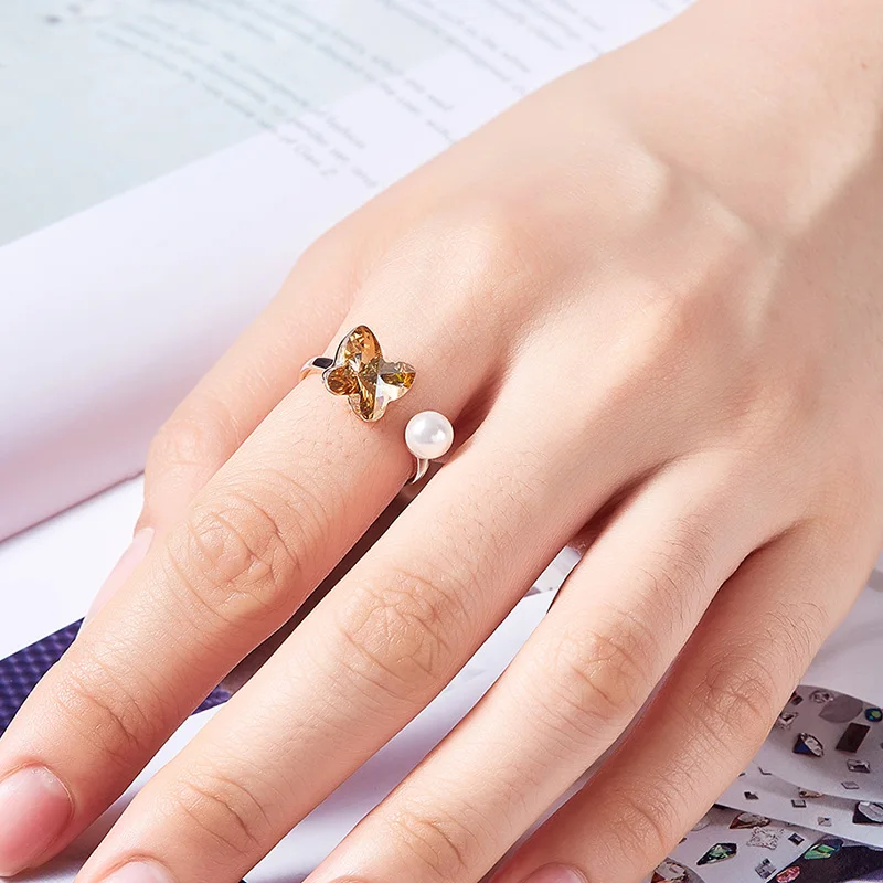 Cdyle женское золотое кольцо украшенное кристаллами и жемчугом для женщин
