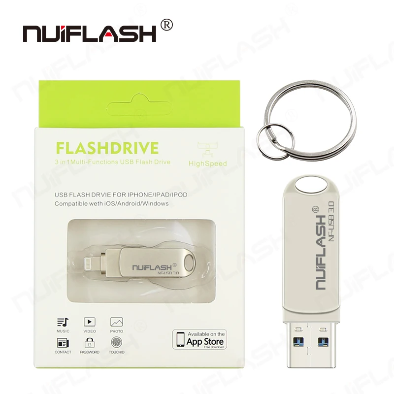 Nuiflash металлический USB флеш накопитель 128 Гб OTG 32 64 Usb 3 0 флэш диск для iPhone X/8 Plus/8/7 Plus