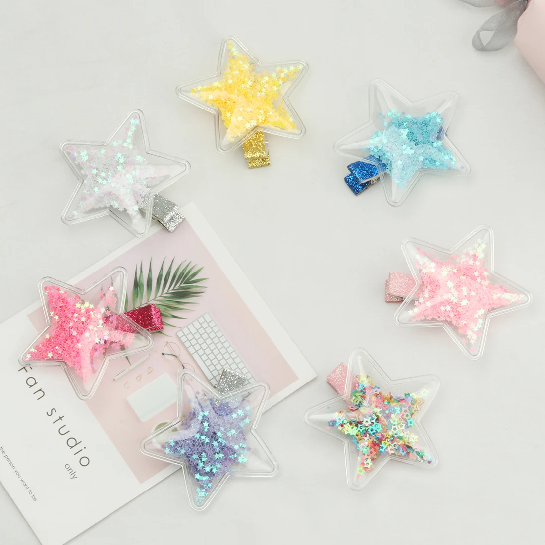 XIMA 7 шт./лот блестящая Звезда заколка для волос зыбучие пески младенцев заколки