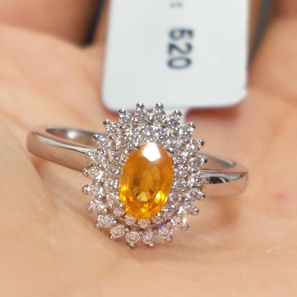 FLZB trendy jewelry ring yellow color natural sapphire gemstone in 925 silver setting with 18k white gold plated classic | Украшения и