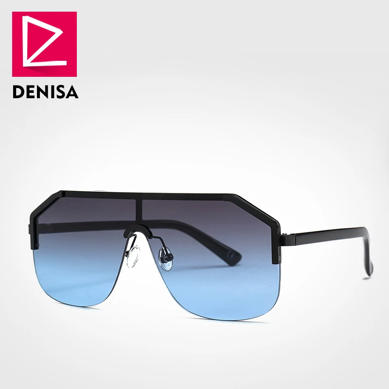 Gray Blue Sunglasses DENISA, синие негабаритные солнцезащитные очки без оправы для мужчин, новинка, цельные солнцезащитные очки для женщин, UV400, gafas de sol mujer, G22071 - Цвет линз: Gray Blue Sunglasses