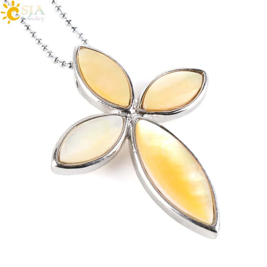 CSJA натуральный розовый Швабра оболочки бусины кулон четырехлистный клевер