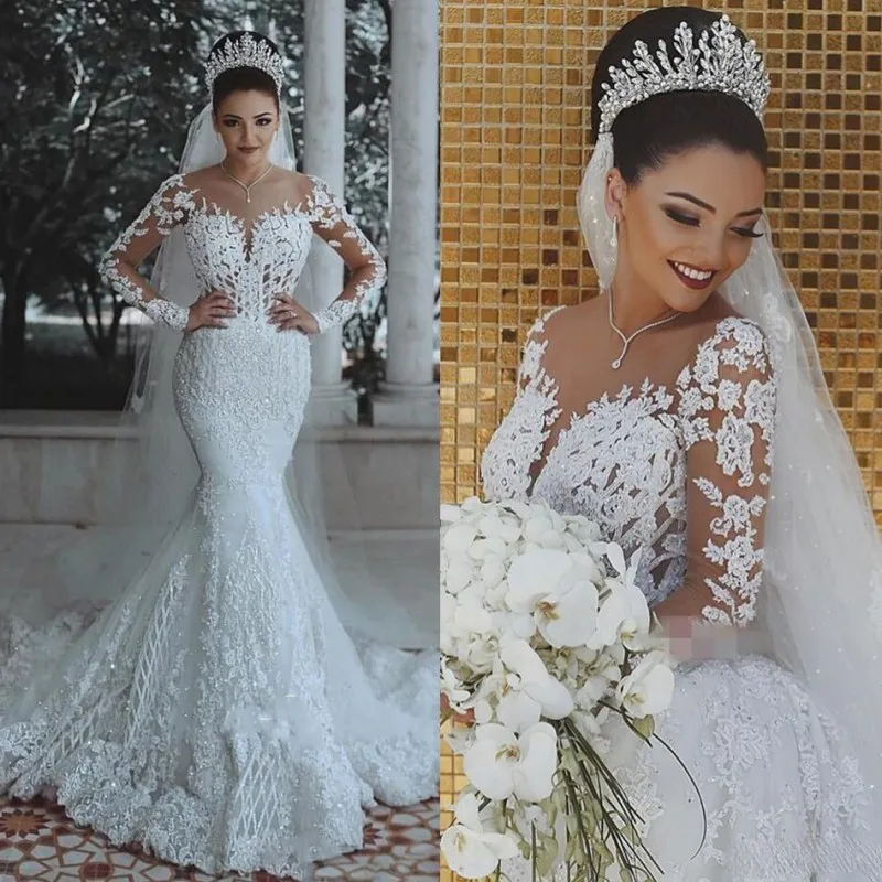 Vestido de noiva свадебное платье с длинными рукавами и русалочкой романтическое