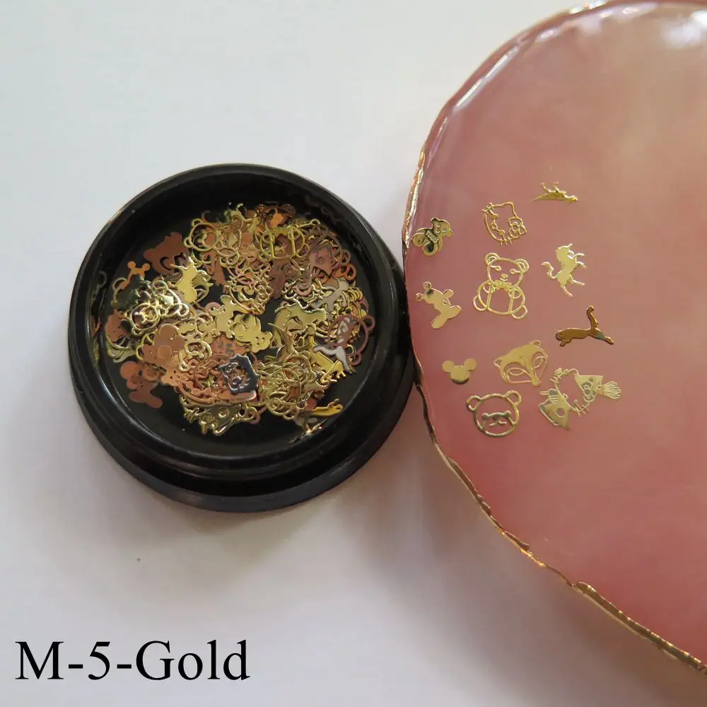 M-5-Gold 1Jar дизайн ногтей смешать различные металлические наклейки в баночках зодиака Снежинка Рождество Хэллоуин серии мультфильм M1-M9 - Цвет: M-5-Gold