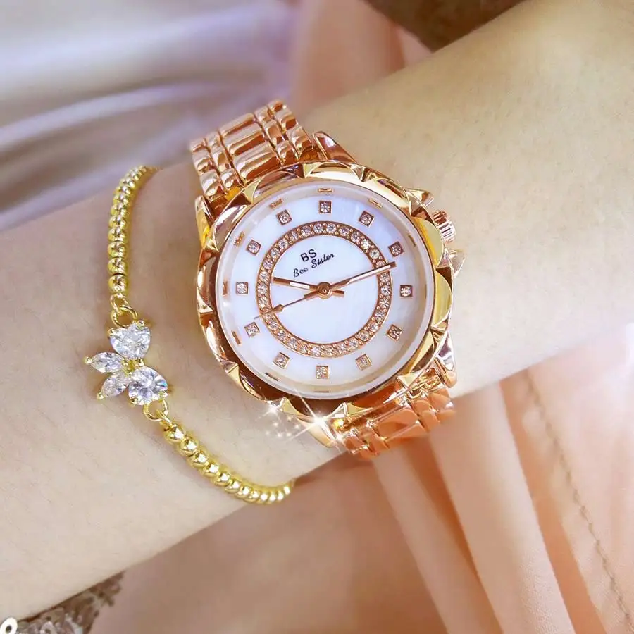 rose gold Высокое качество, модные новые рябчик циферблат лучший бренд Роскошные водонепроницаемые Алмазный женские часы женские золотые кварцевые женские наручные часы серебро часы со стразами часы для женщин стразы - Цвет: rose gold