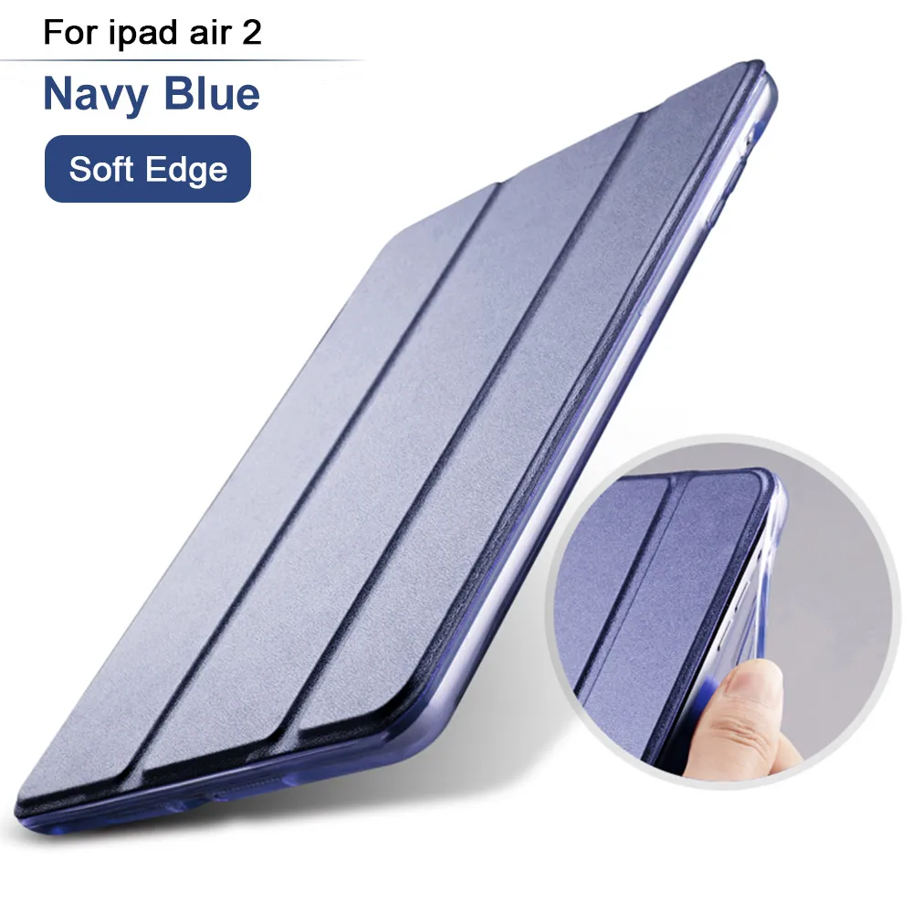 Ультра тонкий умный чехол-накладка для Apple iPad Air 2 iPad 6 из искусственной кожи, складной чехол-книжка с функцией автоматического пробуждения/сна - Цвет: Navy Soft Edge