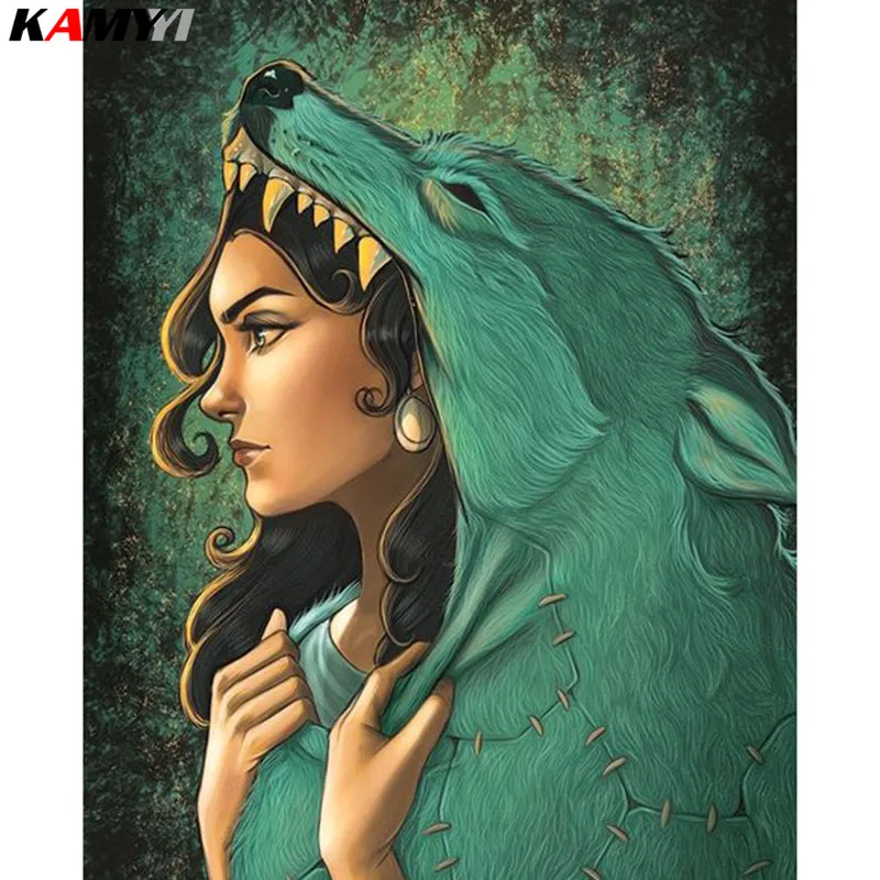 Алмазная 5D Вышивка красота и волк мозаика для вышивки крестиком