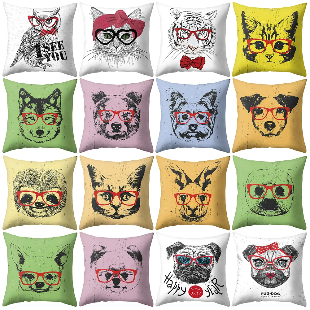 45*45cm Cute Cat Owl Tiger Glasses Dog Pillow Case Cushion Cover Sofa Bed Car Cafe Decor Covers Home Supplies Hot | Дом и сад