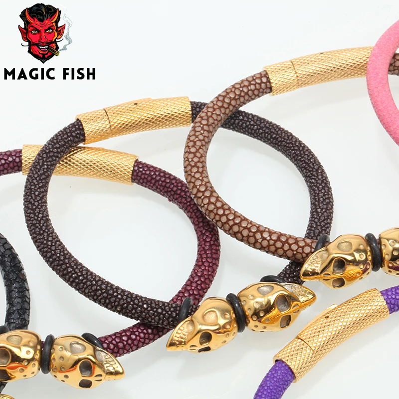Браслет Magic Fish Man из титановой стали с черепом Роскошные ювелирные украшения 13