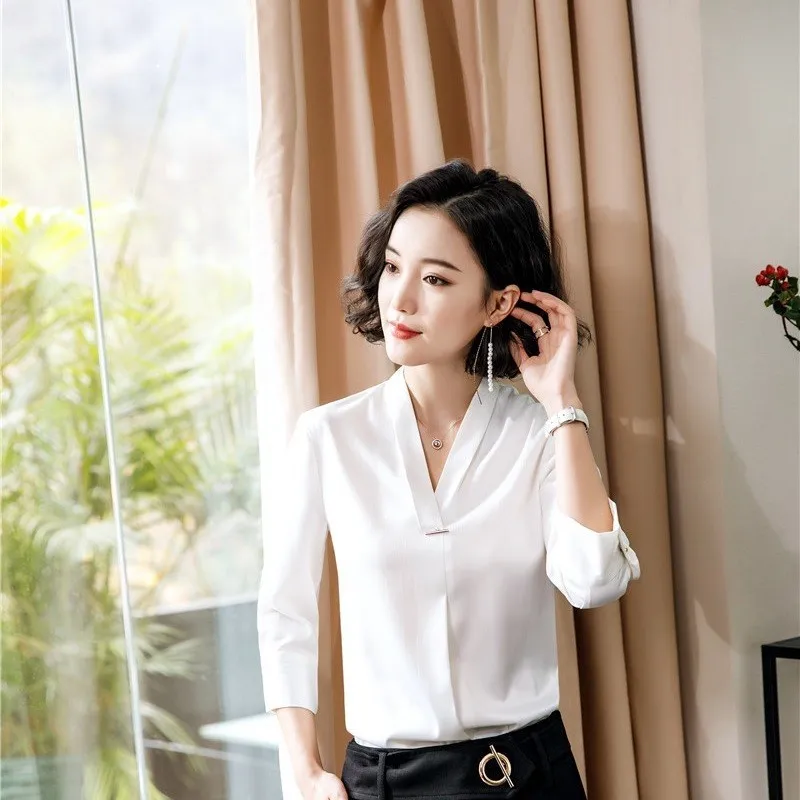 Новые белые блузки и рубашки на весну лето 2019 модная Повседневная Блузка с