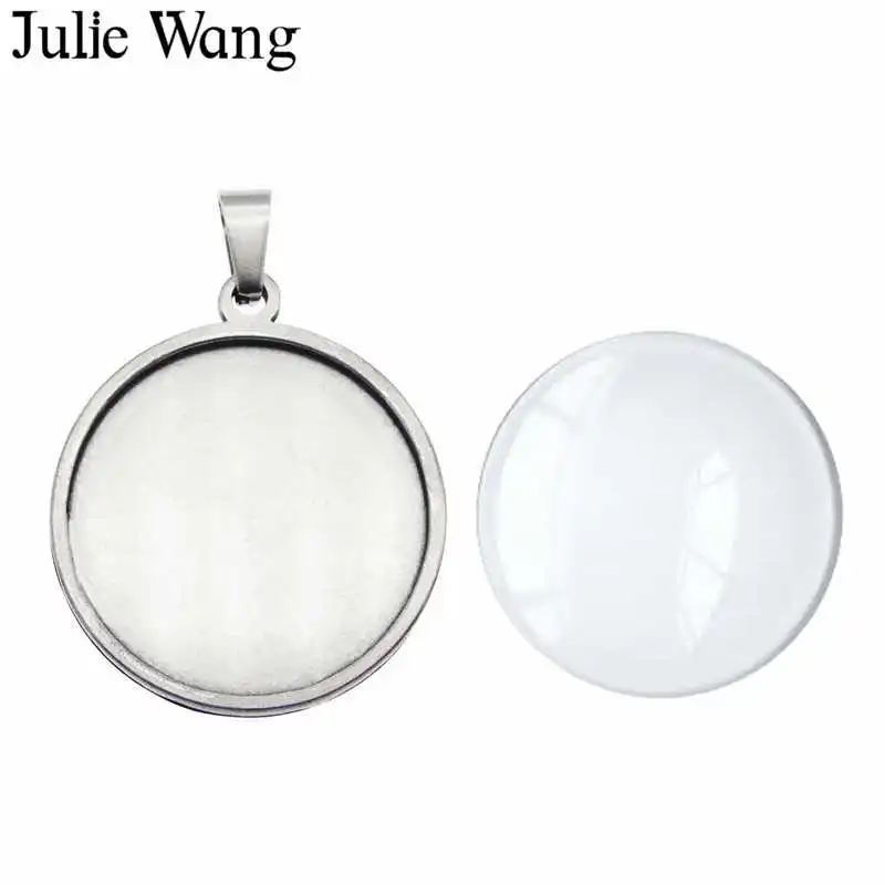 Julie Wang 1 шт. 25/30 мм нержавеющая сталь круглая рамка кабошон базовые настройки