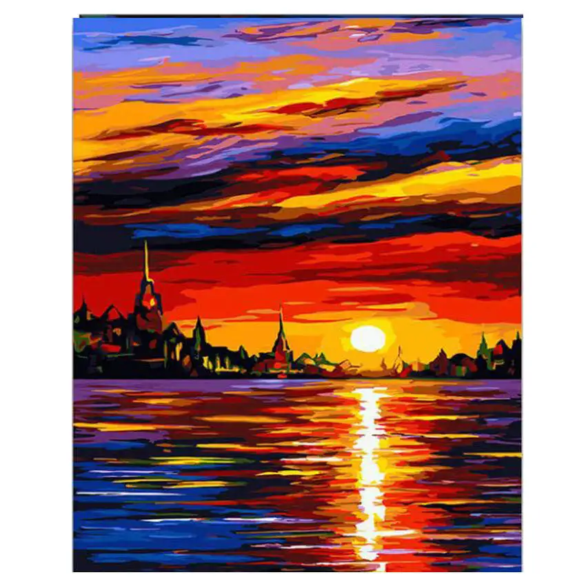 scenery painting 9 УИН, прогулки по улице, абстрактная живопись, сделай сам, цифровой пейзаж, живопись по номерам, Современная морская настенная художественная картина для домашнего декора - Цвет: scenery painting 9