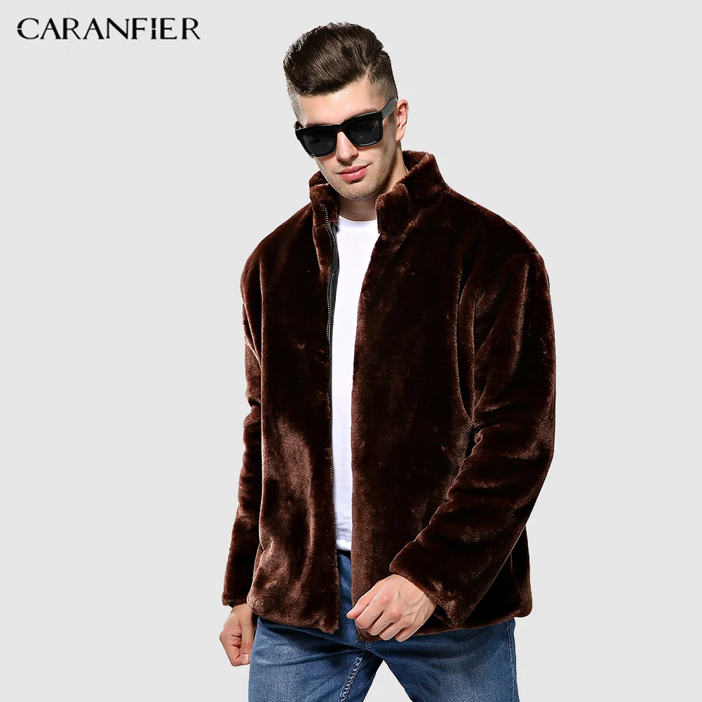 CARANFIER Мужское пальто зимние толстые теплые куртки искусственный бархат Модные