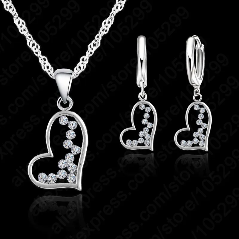 

Newest Hot Sale Austrian Crystal Jewelry Set Women Heart Love Pendant Necklace+Earrings 925 Sterling Silver Jewelry Set
