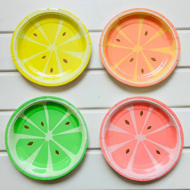 Одноразовые бумажные салфетки с изображением фруктов и лимона десертные тарелки
