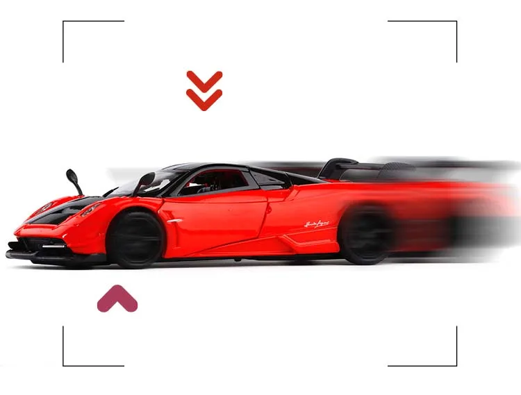 1/31 Pagani Huayra BC литая модель автомобиля из металлического сплава, белый и красный цвета, мигающая игрушка для детей на день рождения