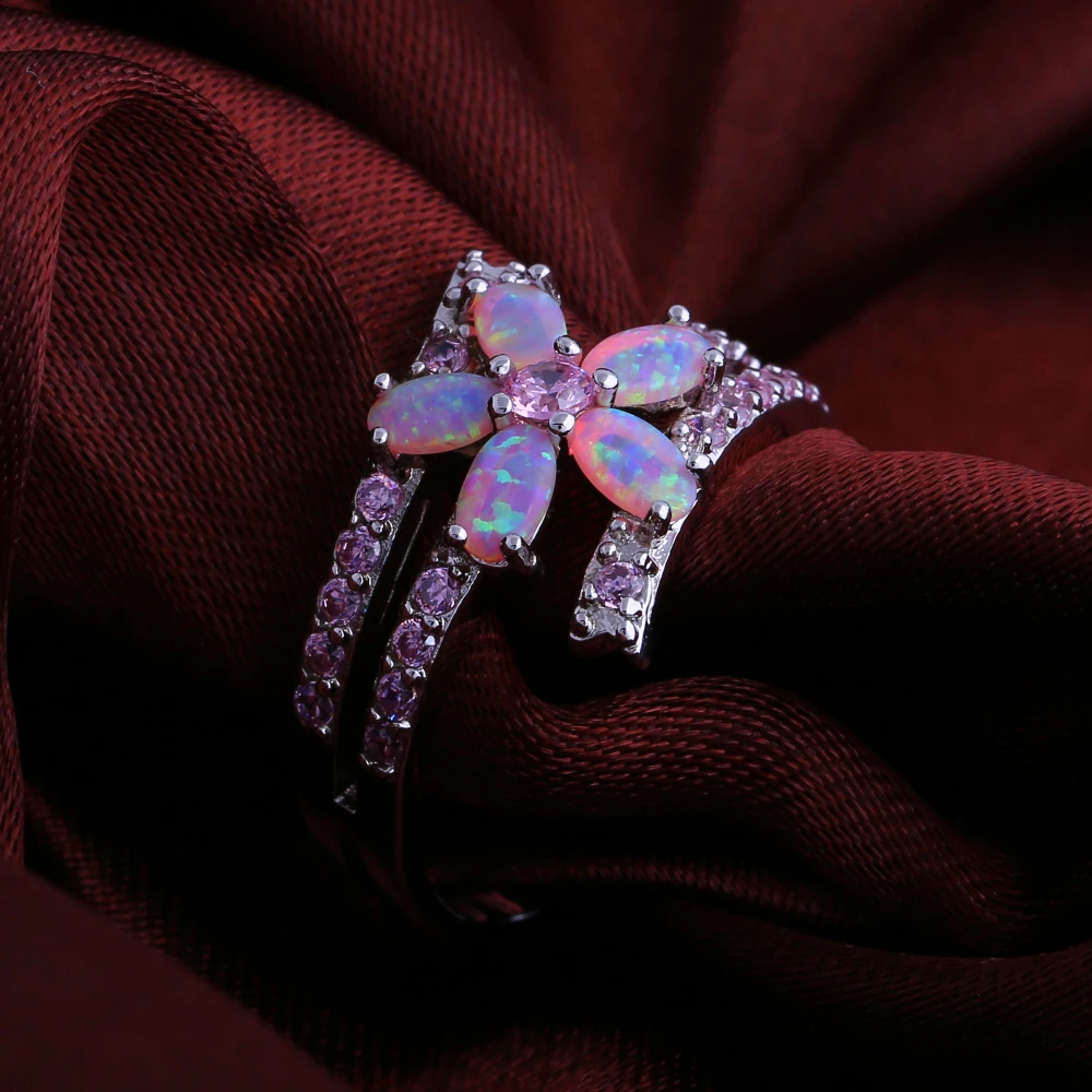 Модные Розовые кубические циркониевые розовые огненные опаловые серебряные