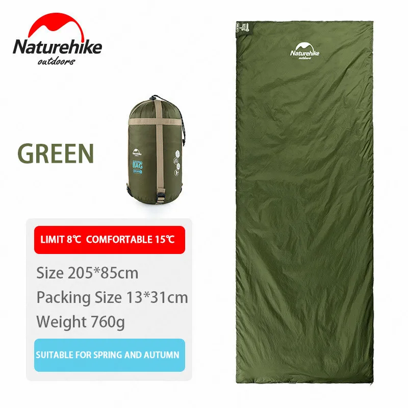 Green 205x85cm Naturehike кемпинг мини спальный мешок тип конверта Сверхлегкий Сращивание Портативный Открытый спальный мешок Кемпинг Туризм три сезона - Цвет: Green 205x85cm