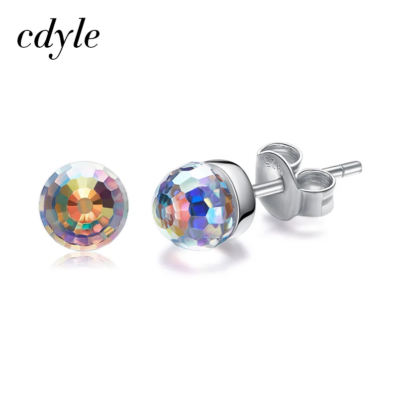Cdyle украшенные кристаллами Классические стерлингового серебра 925 Bijoux Красочные горный хрусталь минималистичные женские серьги