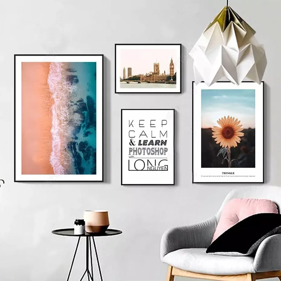 Современная Скандинавская городская сцена Подсолнухи пейзаж плакаты печатные